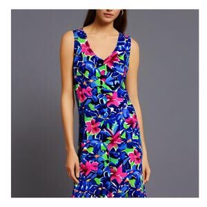 Y2K Button Down Floral Maxi Dress Small Artsy Tropical Gardengirl Cottagecore